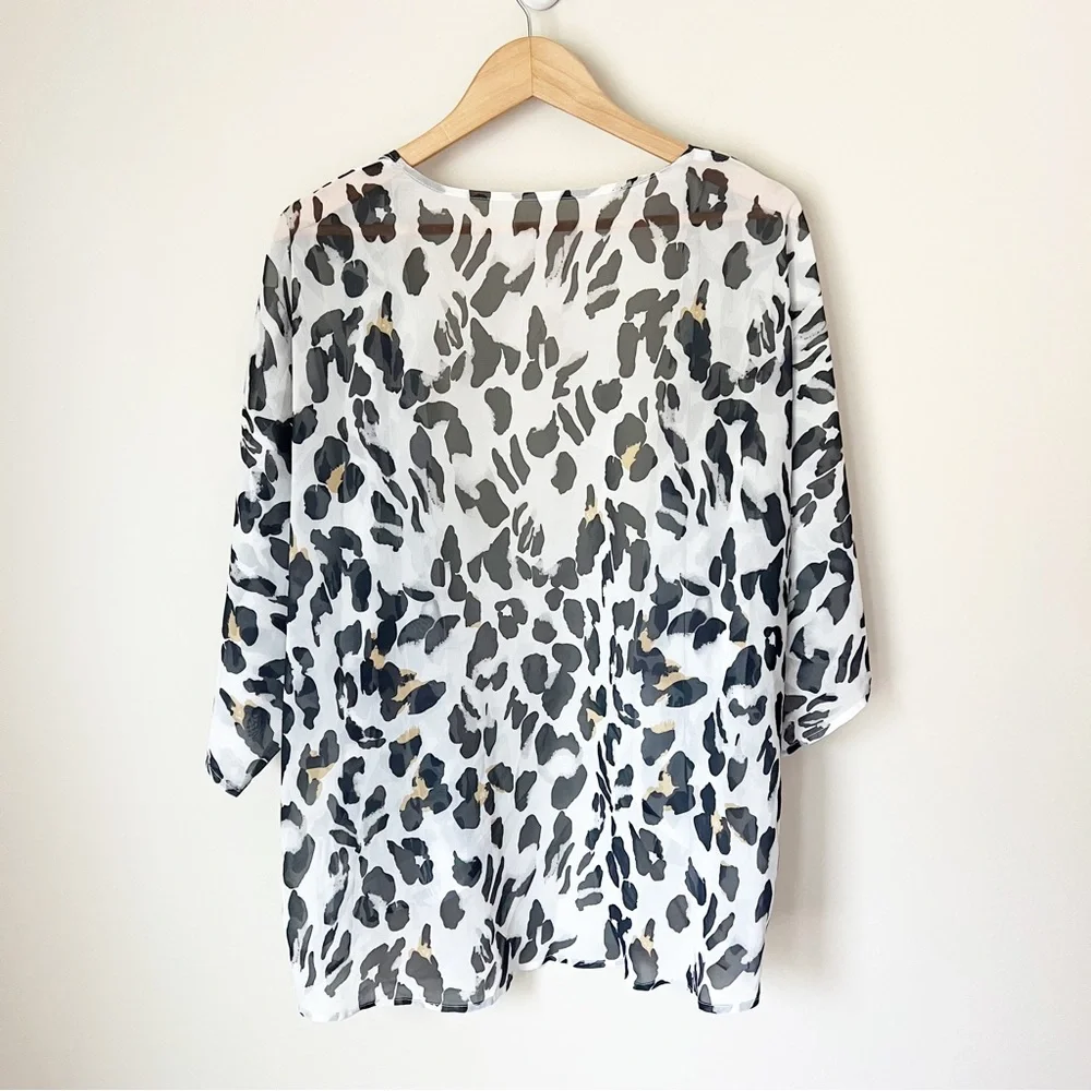 Unbranded Cheetah Print Open Front Swimsuit Coverup White Black XL - Picture 6 of 6